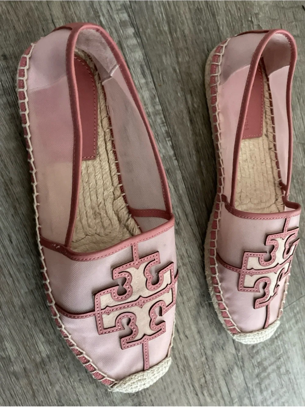 Tory Burch Ines Espadrille Mesh/Calf Leather/Silk Suede in Seashell Pink US 8